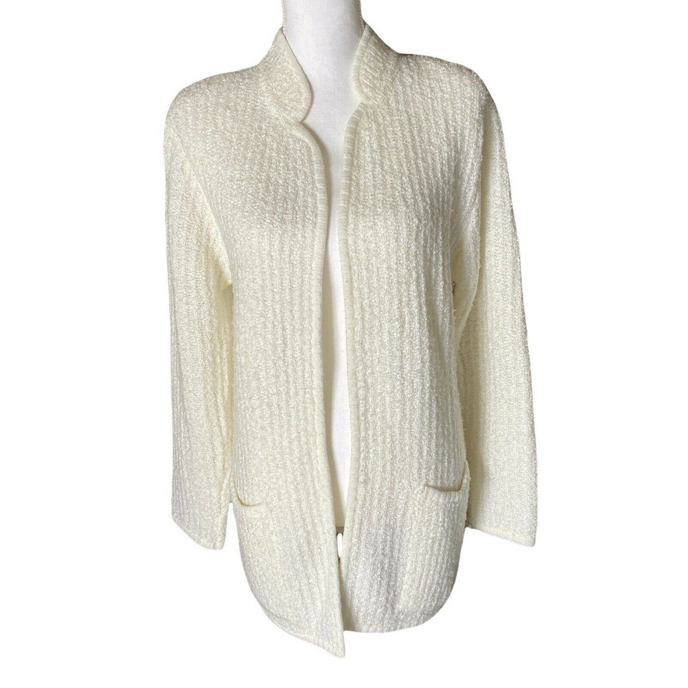 VTG Winks Lane Open Front Cardigan Sweater White sz 40